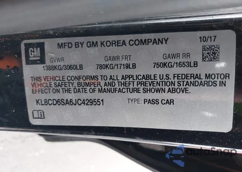 2018 Chevrolet Spark 1Lt Cvt z USA, uszkodzony, nr VIN KL8CD6SA6JC429551